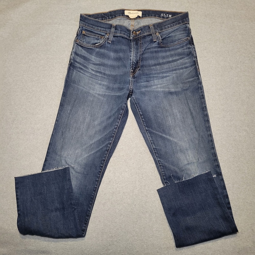 Madewell‎ Slim Fit Jeans Mens 32x32 Blue Medium Wash Raw Hem Denim Pants
